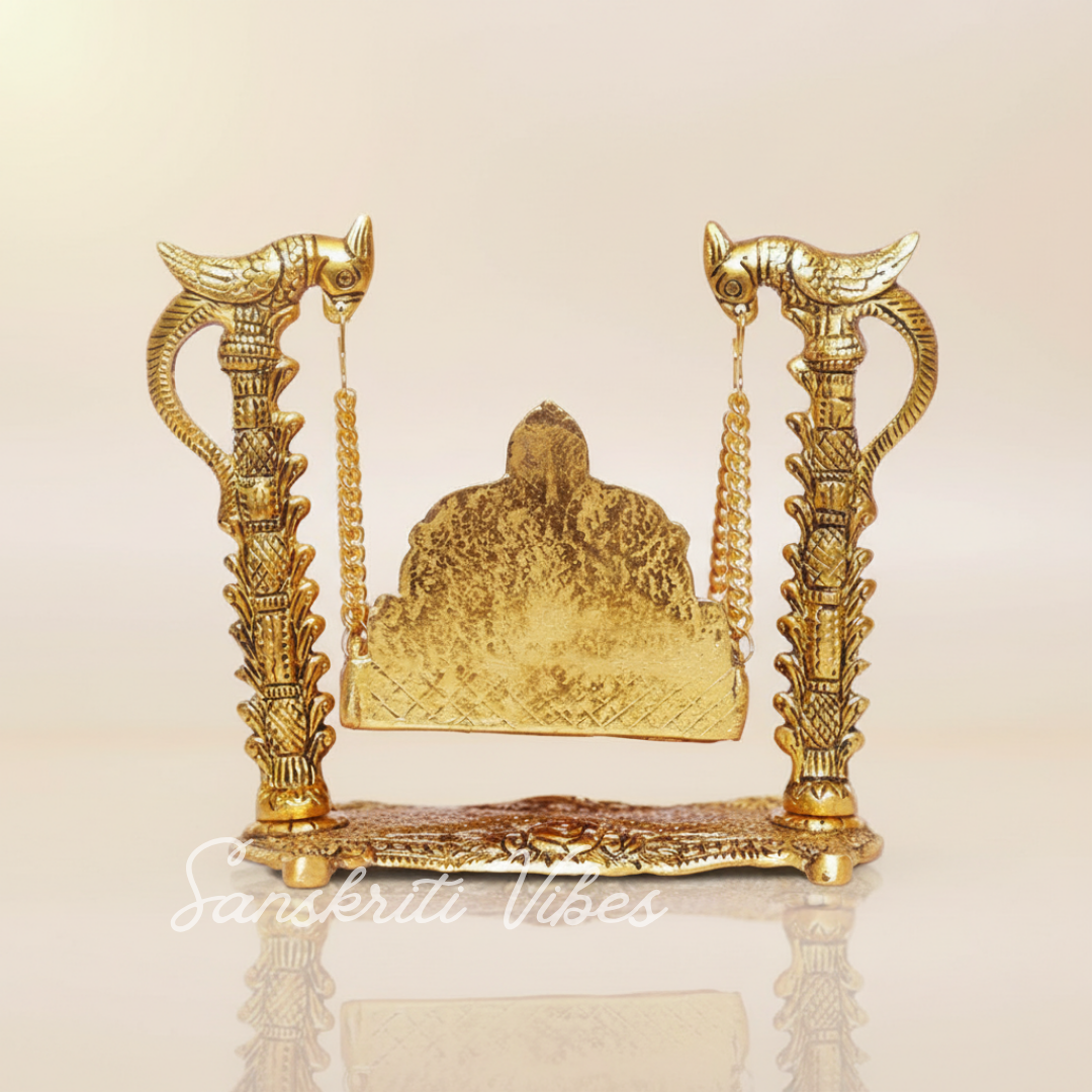 Metal Swing Laddu Gopal Jhula | Krishna Hindola Palana for Janmashtami & Home Temple Decoration – Glossy Finish by Sanskriti Vibes - Retail Maharaj