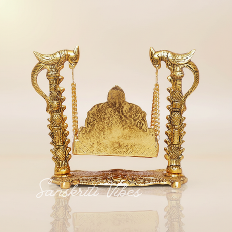 Metal Swing Laddu Gopal Jhula | Krishna Hindola Palana for Janmashtami & Home Temple Decoration – Glossy Finish by Sanskriti Vibes - Retail Maharaj