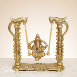 Ganesh Ji Jhula Idol Decorative Showpiece – Handcrafted Metal Swing Ganpati Statue for Home Decor & Auspicious Gifting (Glossy Finish, Made in India)