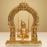 Gold-Plated Laddu Gopal Swing Jhula | Metal Krishna Palna for Temple, Puja Room & Home Décor - Retail Maharaj