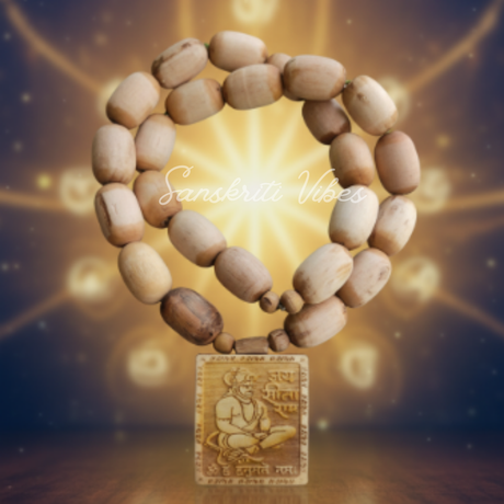 Double Sided Ram Darbar & Hanuman Ji Tulsi Locket Mala | Sacred Tulsi Beads Mala for Devotion, Meditation & Spiritual Protection - Retail Maharaj