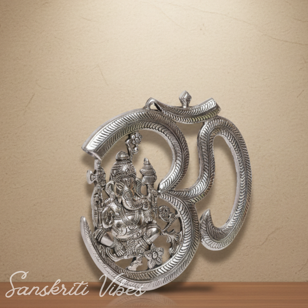 Metal Om Ganesha Hanging Statue Wall Decor Lucky Symbol for Home Glossy Finish Spiritual Wall Hanging - Retail Maharaj