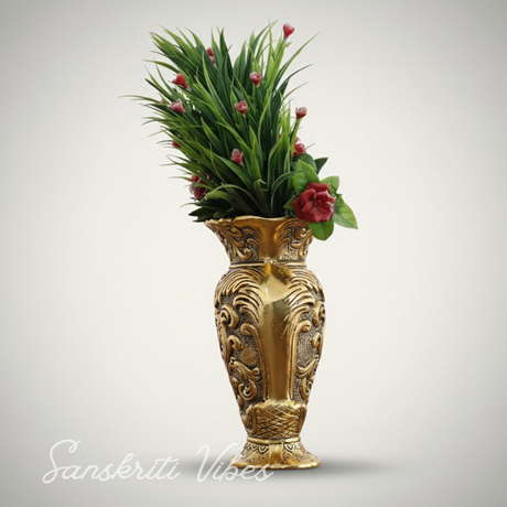 Decorative Metal Vase Antique Gold Finish Baroque Floral Pattern Traditional Ornate Design - Retail Maharaj