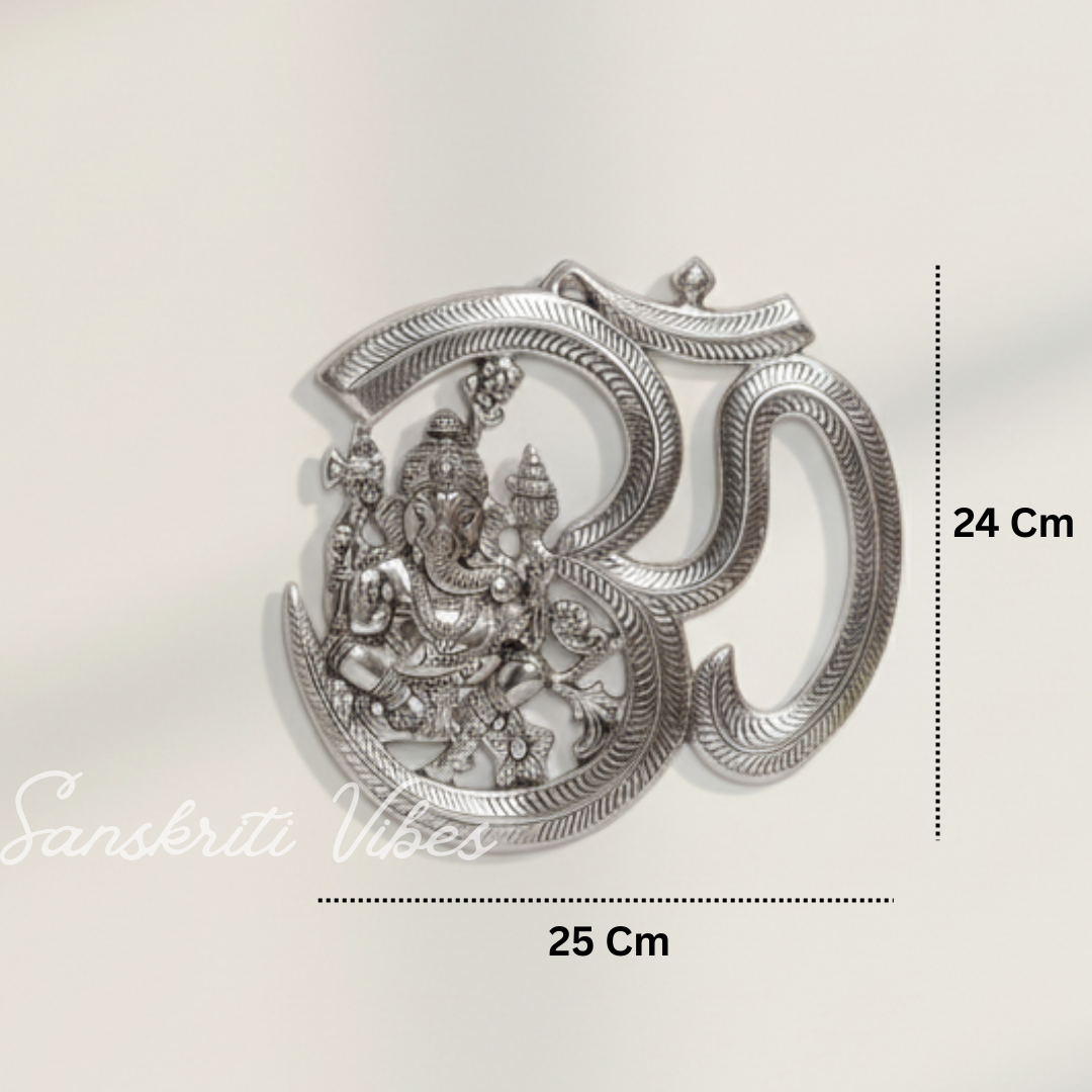 Metal Om Ganesha Hanging Statue Wall Decor Lucky Symbol for Home Glossy Finish Spiritual Wall Hanging - Retail Maharaj