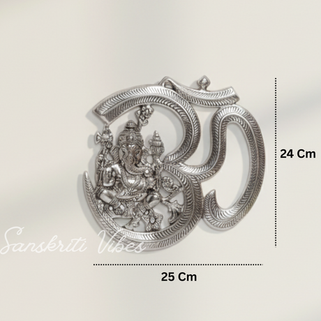 Metal Om Ganesha Hanging Statue Wall Decor Lucky Symbol for Home Glossy Finish Spiritual Wall Hanging - Retail Maharaj