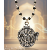 Shri Radha Krishna Silver Pendant Necklace Mala Spiritual Rosary for Devotion and Protection