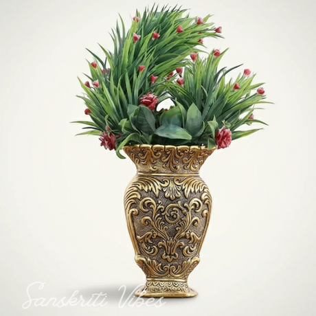 Decorative Metal Vase Antique Gold Finish Baroque Floral Pattern Traditional Ornate Design - Retail Maharaj