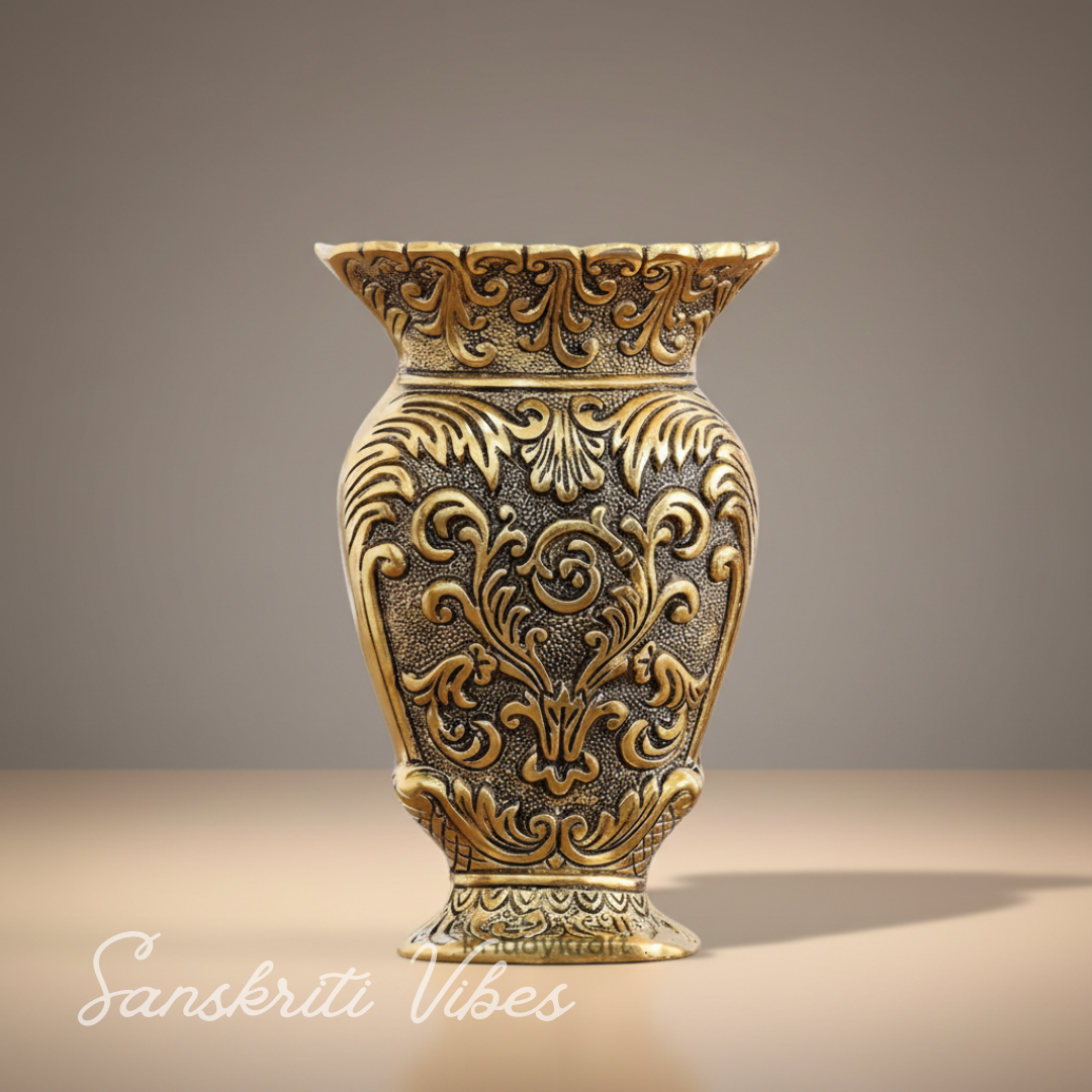 Decorative Metal Vase Antique Gold Finish Baroque Floral Pattern Traditional Ornate Design - Retail Maharaj