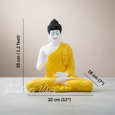 Meditating White Color Buddha Idol Statue Showpiece for Home Garden Living Room Decor Decoration Gift Gifting Items, 14 inches / 35cm / 1 Feet, Buddha - Retail Maharaj
