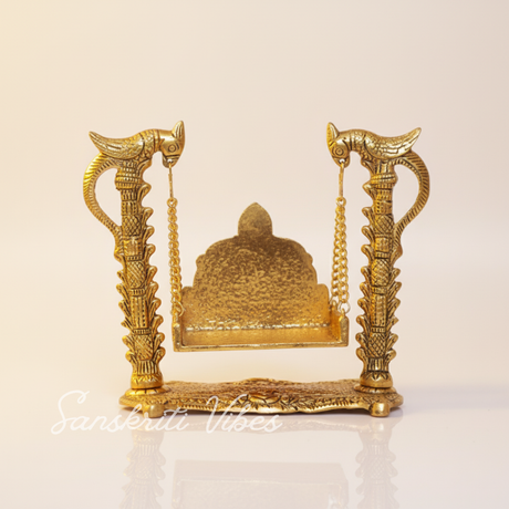 Metal Swing Laddu Gopal Jhula | Krishna Hindola Palana for Janmashtami & Home Temple Decoration – Glossy Finish by Sanskriti Vibes - Retail Maharaj