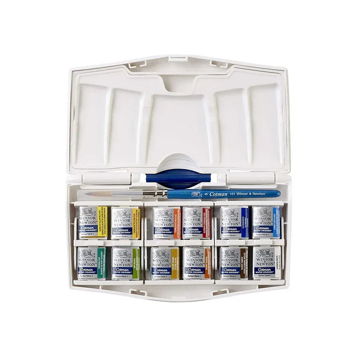 Winsor & Newton Cotman Water Colours Pocket Plus 12 Half Pans Set - Retail Maharaj