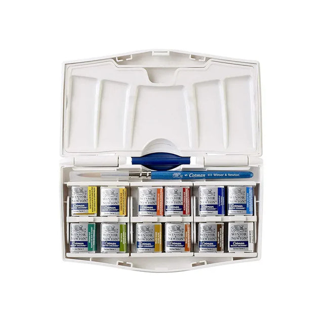 Winsor & Newton Cotman Water Colours Pocket Plus 12 Half Pans Set - Retail Maharaj