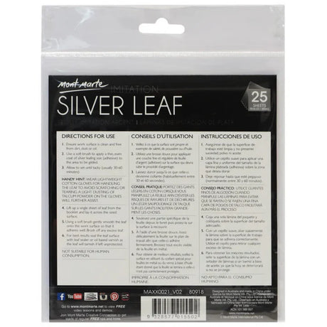 Mont Marte Imitation Silver Leaf 14x14cm 25 Sheets - Retail Maharaj