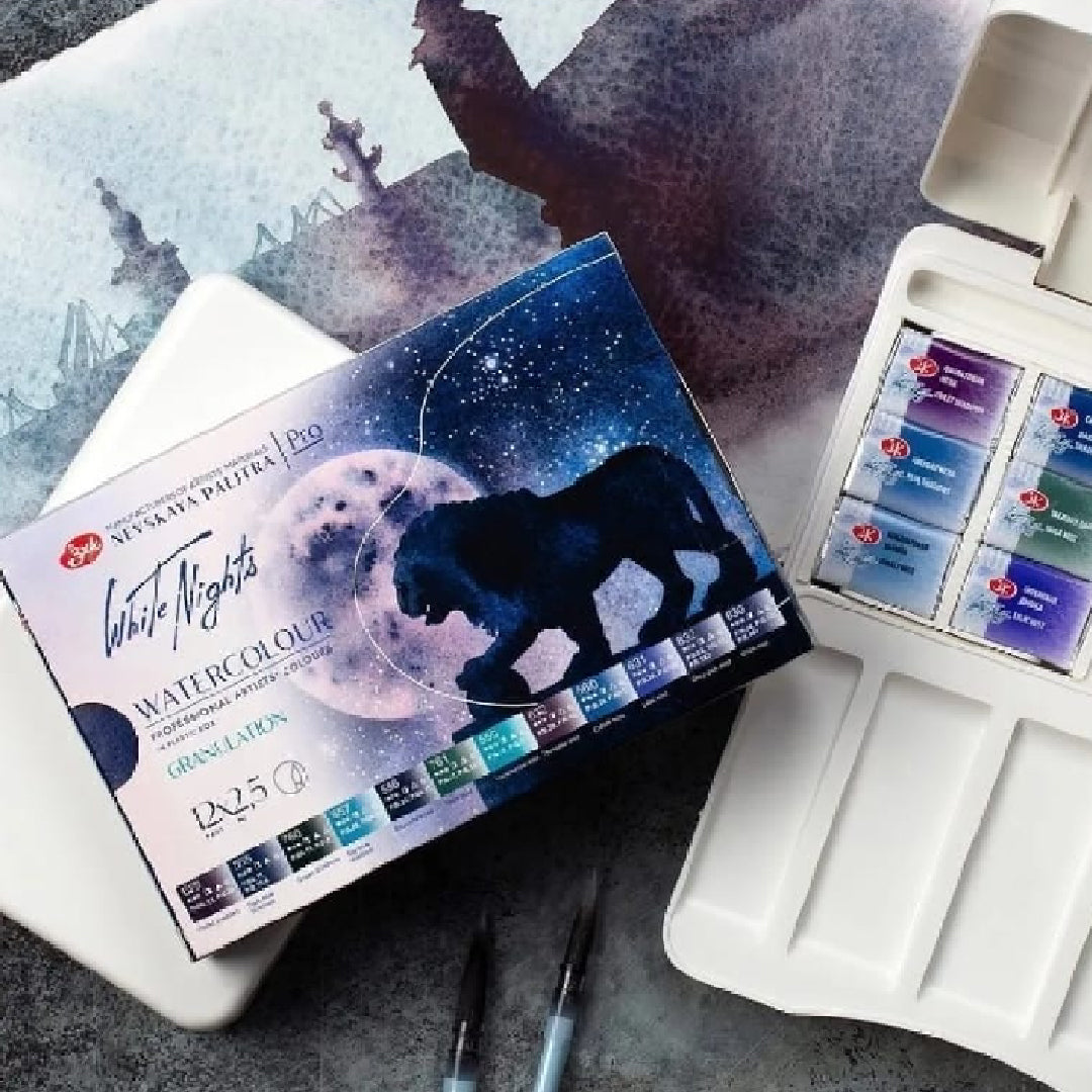 White Nights Granulating Watercolour 12 Full Pans Set - Retail Maharaj