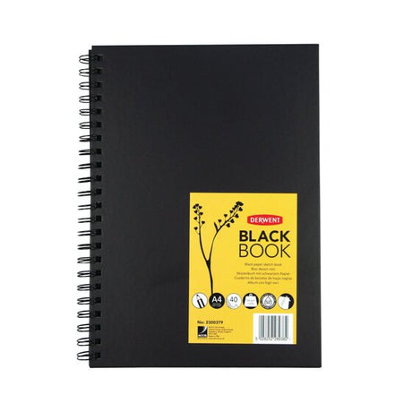 Derwent Black Book Wire Bound Hardback Sketchbook 200 GSM Black Paper - Retail Maharaj