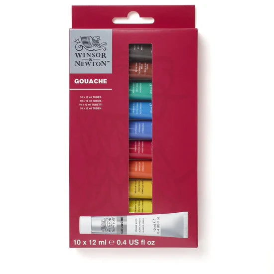 Winsor & Newton Gouache Colour Paint Set 10 Tubes 12ml Each - Retail Maharaj