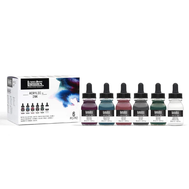 Liquitex Professional Acrylic Ink Muted Collection Plus White 6-Piece Set - Retail Maharaj