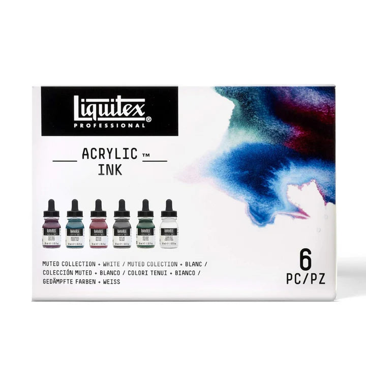 Liquitex Professional Acrylic Ink Muted Collection Plus White 6-Piece Set - Retail Maharaj