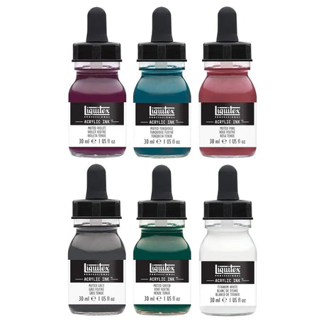 Liquitex Professional Acrylic Ink Muted Collection Plus White 6-Piece Set - Retail Maharaj