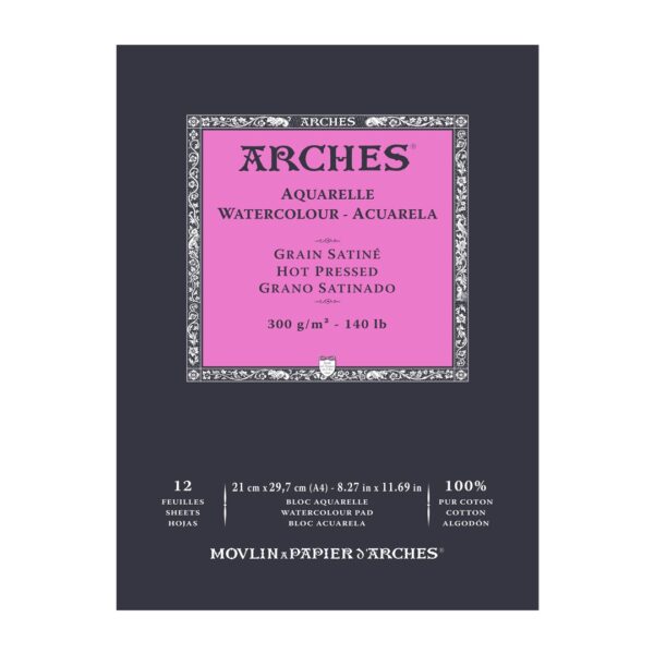 Arches Aquarelle Watercolour Hot Pressed Paper Pad Open Stock 12 Sheets - Retail Maharaj