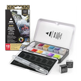 Arteza Metallic and Iridescent Watercolor Paint Set of 12 Colors, Enchanted Forest Theme in Half Pans - Retail Maharaj