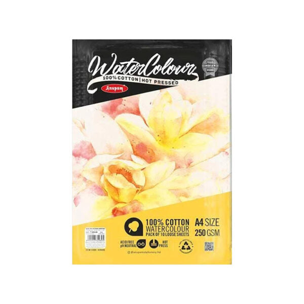 Anupam 100 Percent Cotton Hot Press Watercolour Paper Loose Sheets 250 GSM - Retail Maharaj
