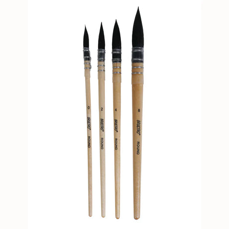 BRUSTRO Artists' Natural Hair Mop Brush Set of 4 (Sizes 0, 2, 4, 8) - Retail Maharaj
