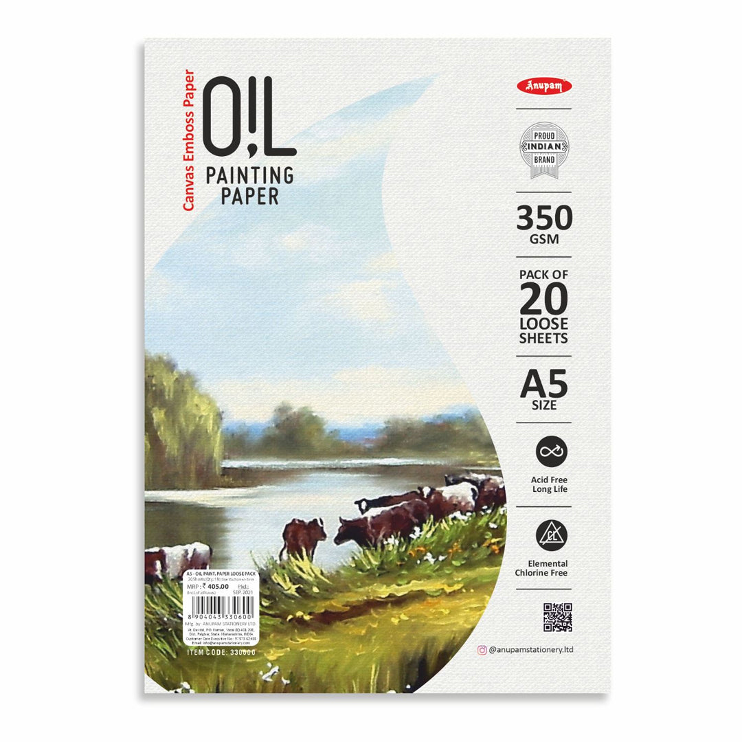 Anupam Oil Painting Drawing Paper Pack 350 GSM Canvas Textured Sheets - Retail Maharaj