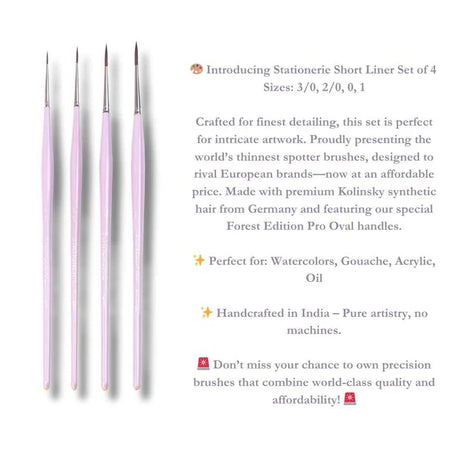 Stationerie Short Liner Brush Set of 4 Lilac Mist Edition Kolinsky Synthetic - Retail Maharaj