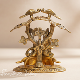 Radha Krishna Playing Flute Under Tree | Gold Antique Metal Idol for Home Décor & Pooja Room - Retail Maharaj