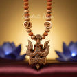 Lord Shiva Trishul Damru Original Tulsi Locket With Panchmukhi Rudraksha Mala | Sacred Tulsi & Rudraksha Beads Mala for Devotion, Meditation & Spiritual Protection - Retail Maharaj