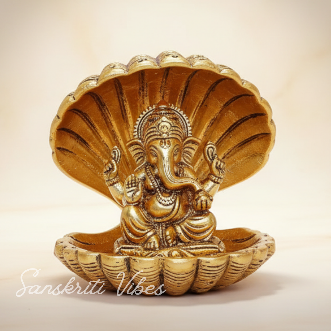 Gold Plated Ganesha Ji in Sheep Metal Statue for Pooja Room Showpiece for Home Glossy Finish Ganpati Idol - Retail Maharaj