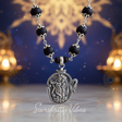 Om Sri Radha Krishna Locket Tulsi Mala with Silver Caps Spiritual Rosary for Devotion - Retail Maharaj