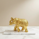 Decorative Golden Elephant Statue Trunk Up Metal Figurine Traditional Design (12 cm x 9.5 cm x 6 cm) - Retail Maharaj