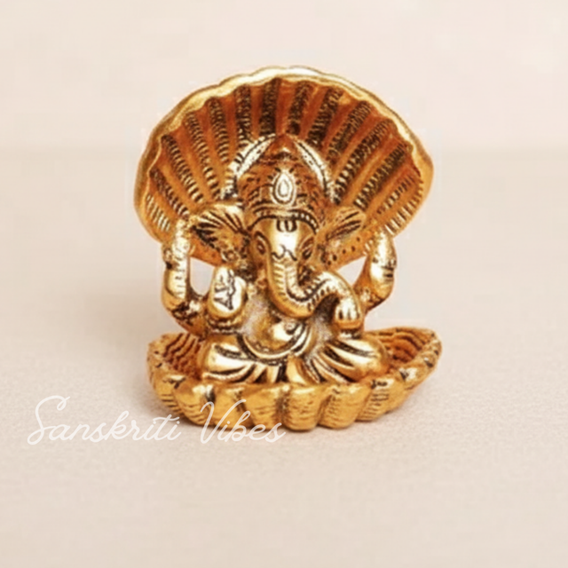 Gold Plated Ganesha Ji in Sheep Metal Statue for Pooja Room Showpiece for Home Glossy Finish Ganpati Idol - Retail Maharaj