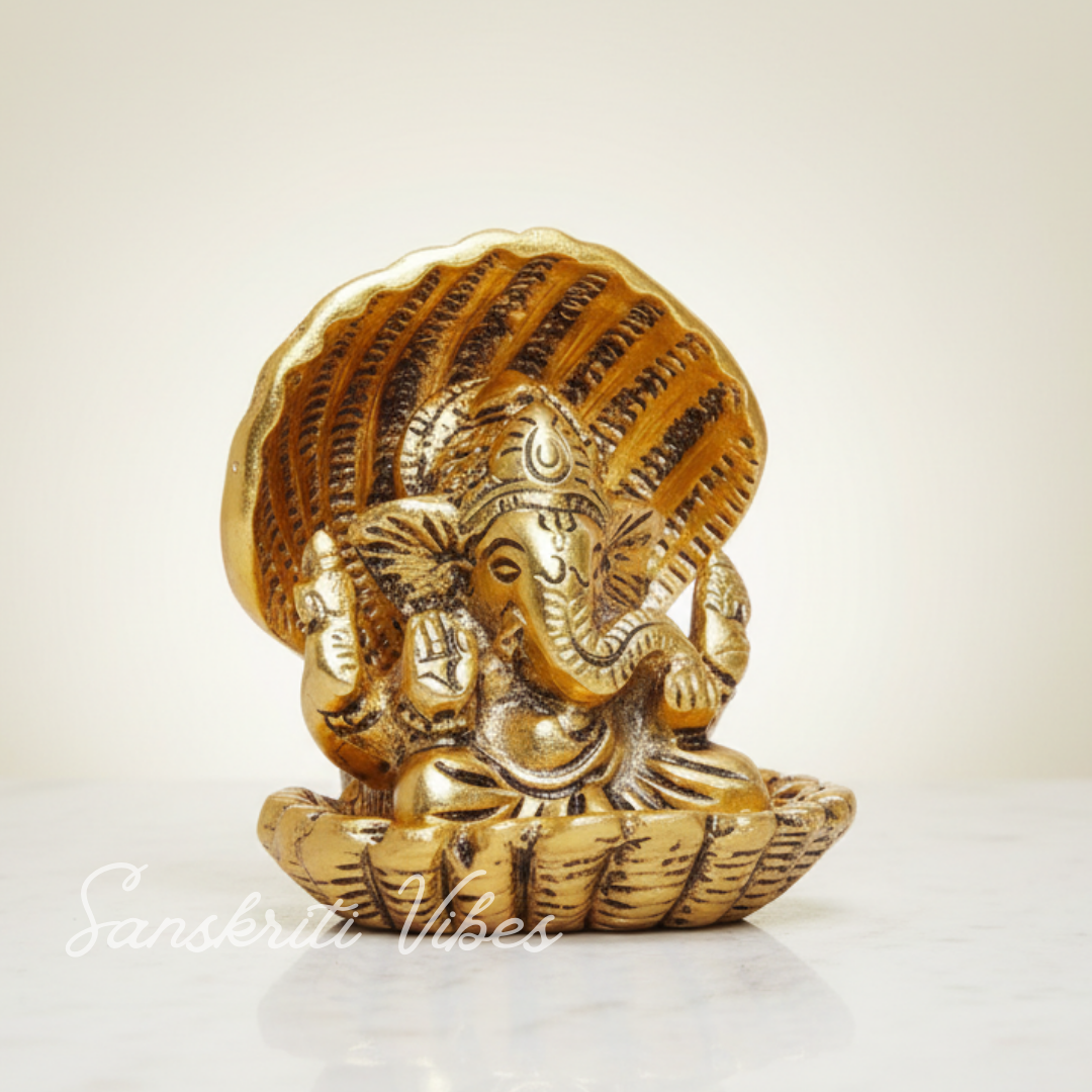 Gold Plated Ganesha Ji in Sheep Metal Statue for Pooja Room Showpiece for Home Glossy Finish Ganpati Idol - Retail Maharaj