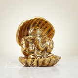 Gold Plated Ganesha Ji in Sheep Metal Statue for Pooja Room Showpiece for Home Glossy Finish Ganpati Idol - Retail Maharaj