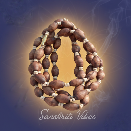 Mridanga Shape Shyama Tulsi Beads 3 Round Kanthi Mala - Sacred Neckwear for Spiritual Devotion - Retail Maharaj