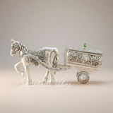 Horse Cart Metal Statue Aluminum Plated Silver Finish Showpiece Murti for Home, Office Table and Car Dashboard Décor - Retail Maharaj