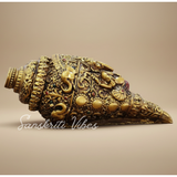 Sanskriti Vibes Decorative Lord Ganesha Shank – Gold-Toned Conch Shell (22 cm x 11 cm) Polyresin - Retail Maharaj