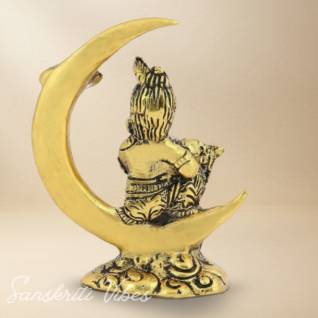 Bal Krishna Seated on Moon Motif | 4.5-Inch Aluminium Metal Decorative Showpiece for Home Temple & Gifting - Retail Maharaj