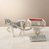 Horse Cart Metal Statue Aluminum Plated Silver Finish Showpiece Murti for Home, Office Table and Car Dashboard Décor - Retail Maharaj