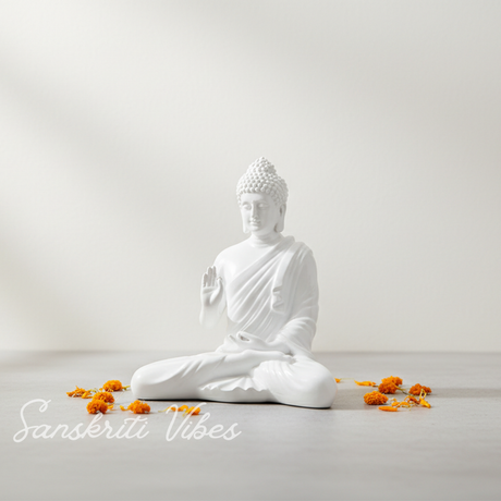 Decorative Buddha Meditation Pose Statue, White Ceramic, 35 cm Height - Retail Maharaj