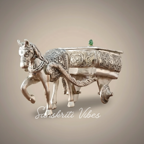 Horse Cart Metal Statue Aluminum Plated Silver Finish Showpiece Murti for Home, Office Table and Car Dashboard Décor - Retail Maharaj