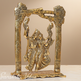 Gold-Plated Radha Krishna Idol on Swing Jhula | Metal Decorative Showpiece & Religious Figurine for Home Temple - Retail Maharaj