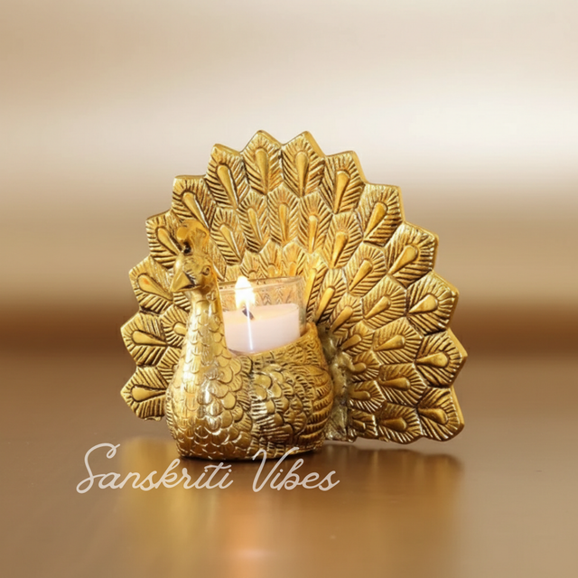 Metal Dancing Peacock Candle Holder Vastu Figurine Decorative Showpiece for Home Décor and Gifting - Retail Maharaj