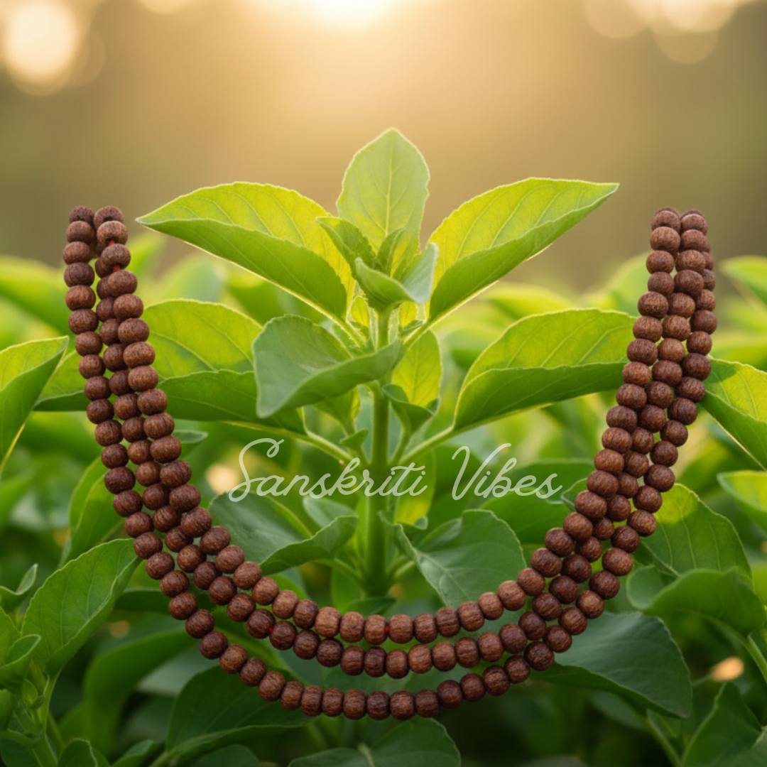 Three Round Tulsi Kanthi Mala Fine Quality - Sacred Neckwear for Devotional Practices and Meditation - Retail Maharaj