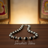 Black Shyma Tulsi Mala with Silver Caps Spiritual Rosary for Devotion and Protection - Retail Maharaj