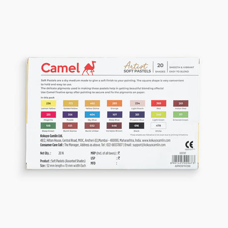 Camel Artist Soft Pastels Set of 20 Assorted Shades – High-Quality, Smooth & Blendable Colors for Art and Craft - Retail Maharaj