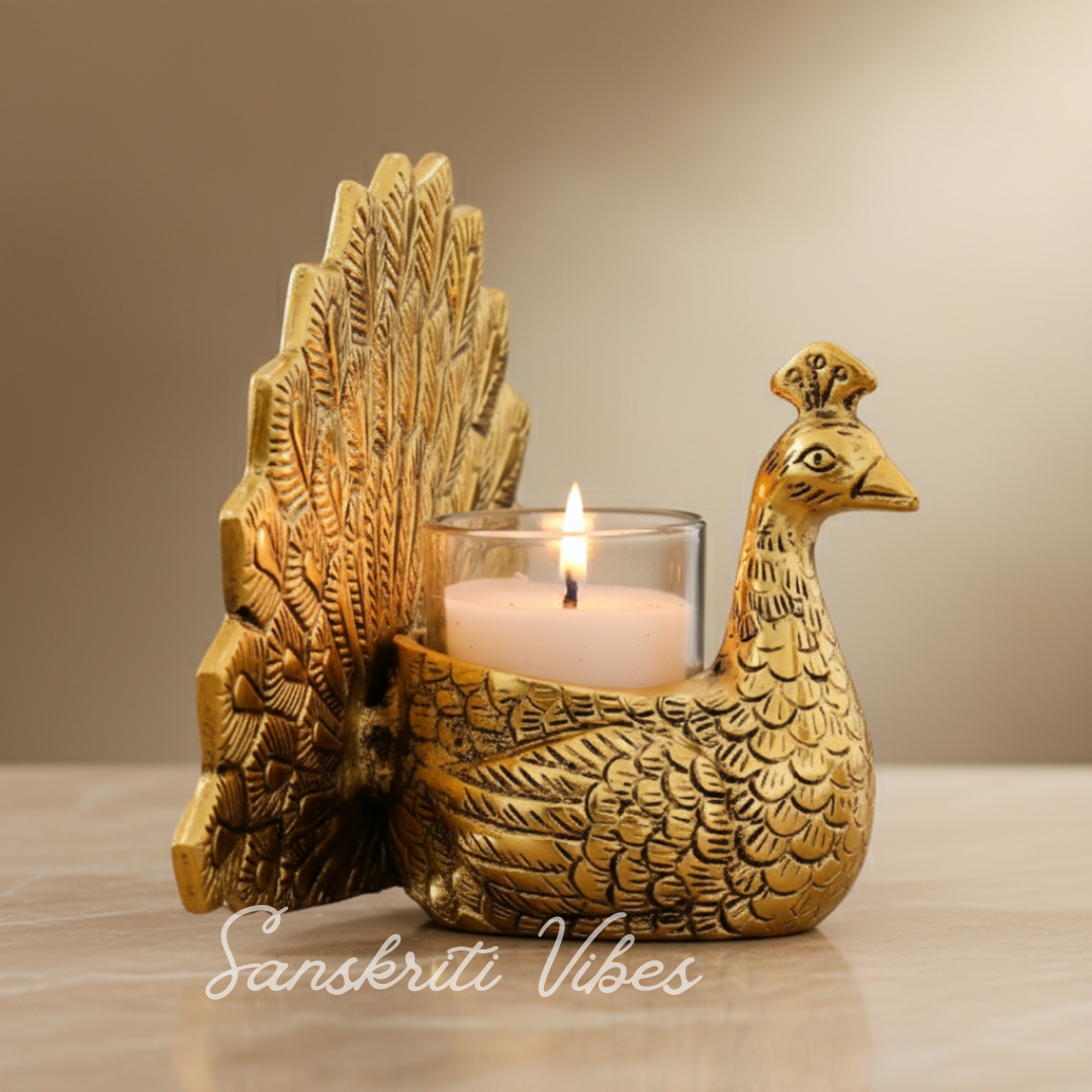 Metal Dancing Peacock Candle Holder Vastu Figurine Decorative Showpiece for Home Décor and Gifting - Retail Maharaj